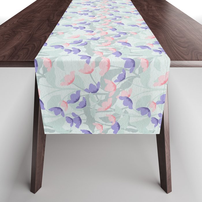 Minimalist Wildflowers-- Seaglass Green Background Table Runner