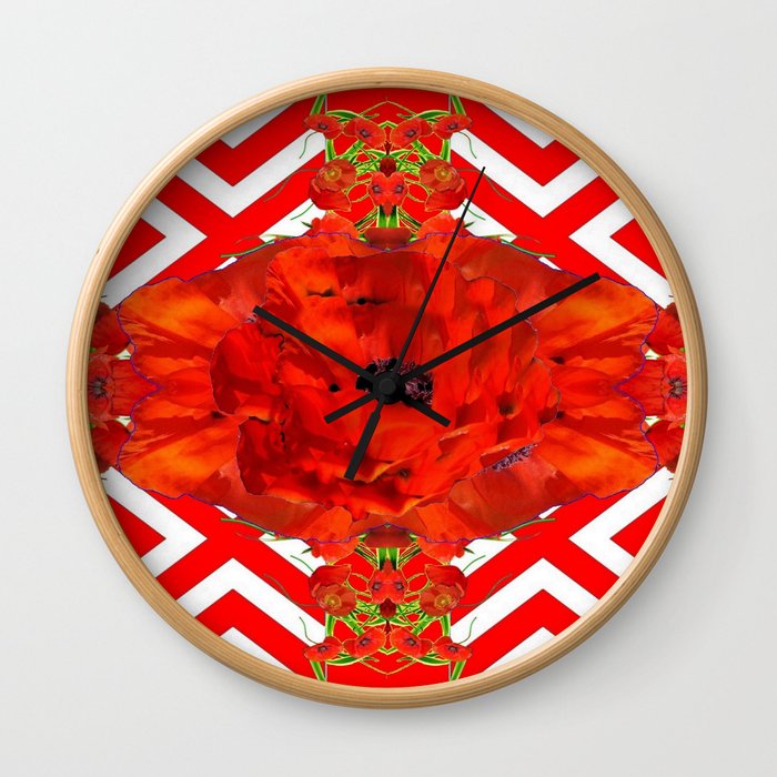 ORANGE-RED POPPY PATTERNS ART Wall Clock