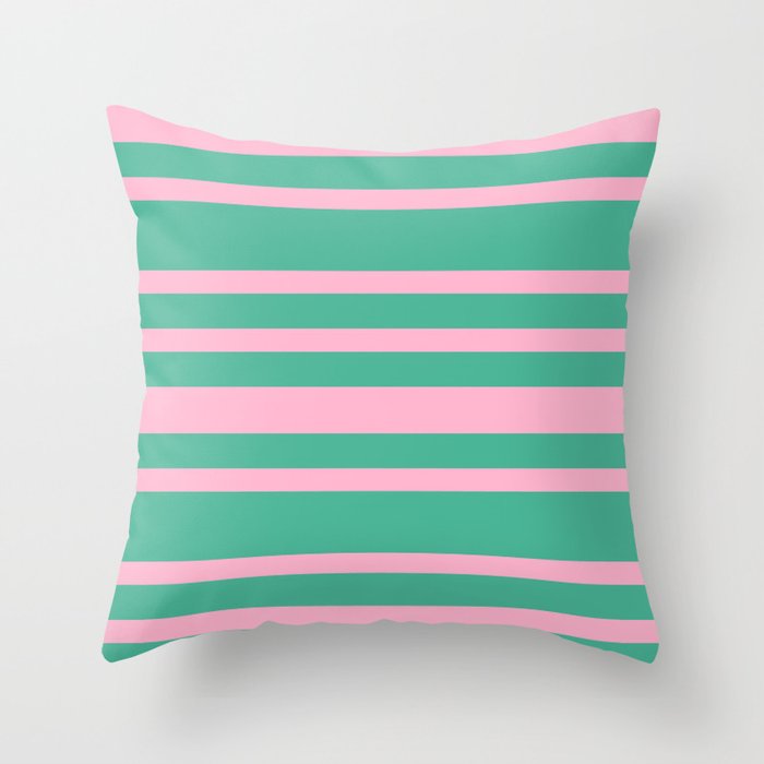Fun Barcode Stripes - Green and Pink Throw Pillow