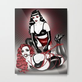 Black Bondage Metal Print | Drawing, Sexy, Love, Vintage, Erotic, Pop Art, Bondage, Women, Lingerie, Digital 