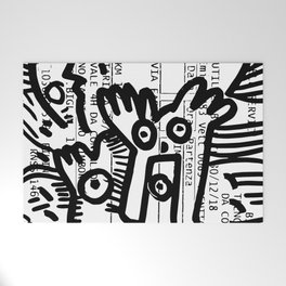 Creatures Graffiti Black and White on French Train Ticket Welcome Mat