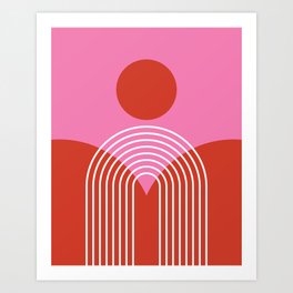 Geometric Rainbow Sun Abstract 37 in Pink Red Art Print