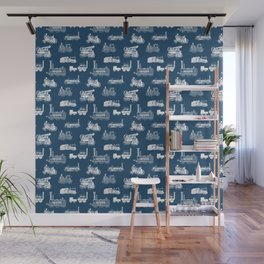 Antique Steam Engines // Navy Blue Wall Mural