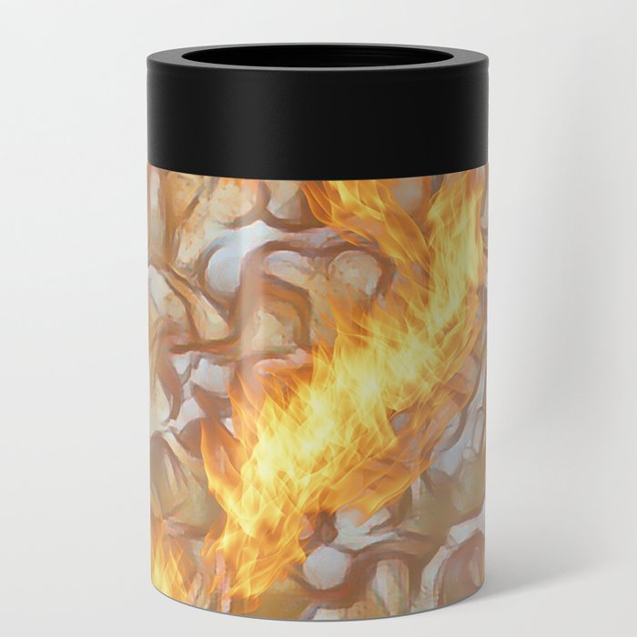 Abstract digital pattern design with curved shapes and flames Can Cooler