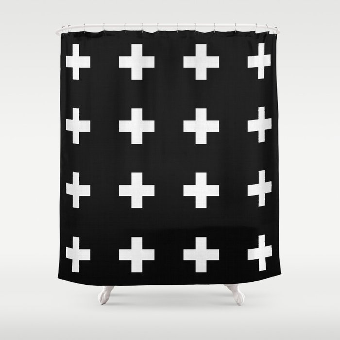 Medium Swiss Cross Black Pattern Shower Curtain
