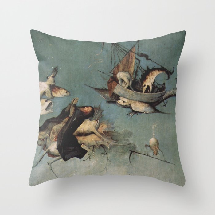 Hieronymus Bosch flying ships and creatures Throw Pillow