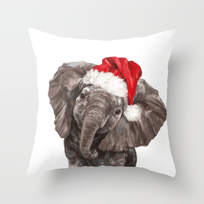 Christmas Baby Elephant Throw Pillow