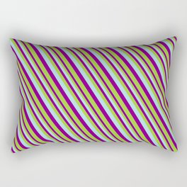 [ Thumbnail: Light Blue, Purple & Green Colored Pattern of Stripes Rectangular Pillow ]