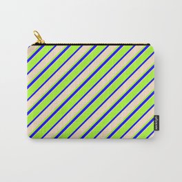 [ Thumbnail: Light Green, Blue & Bisque Colored Lines Pattern Carry-All Pouch ]