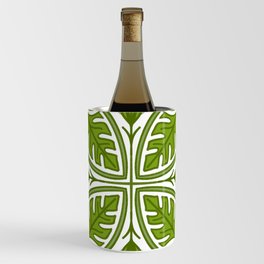 Modern Tropical Green and White Leaves  Wine Chiller