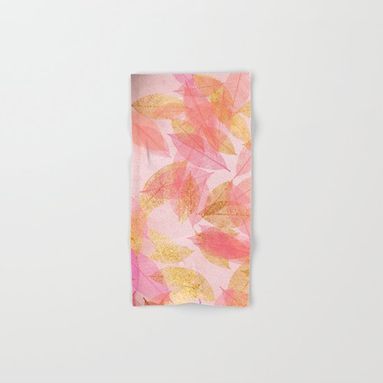 Autumn-world- gold leaves on pink Hand & Bath Towel