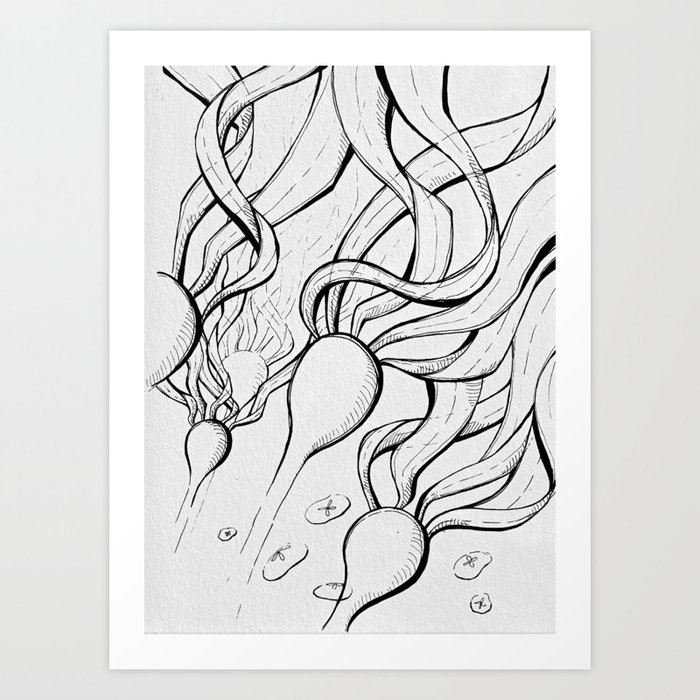 Bull Kelp & Jellyfish Ink - Black & White Art Print by Tortuga Creative  Studio | Society6