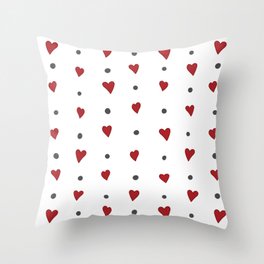 Red hearts and grey dots pattern Throw Pillow