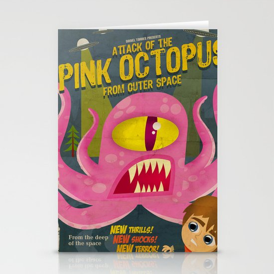 Pink octopus from outer space Stationery Cards