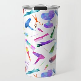 Watercolor Hairstylist Rainbow Pattern Travel Mug