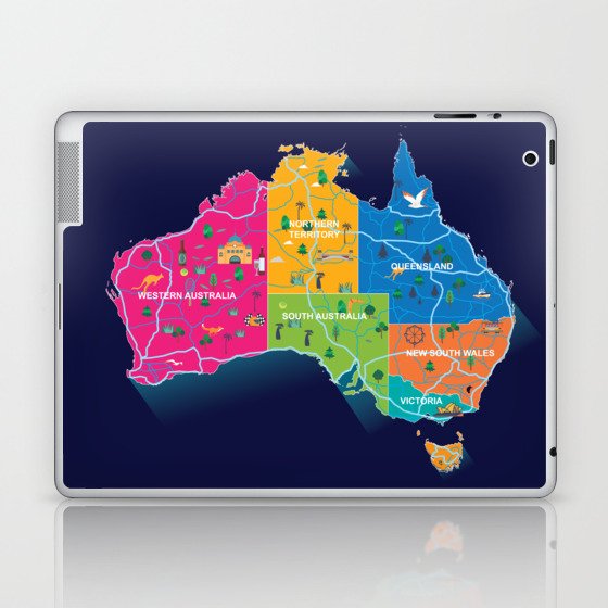 Australia map cartoon illustration Laptop & iPad Skin