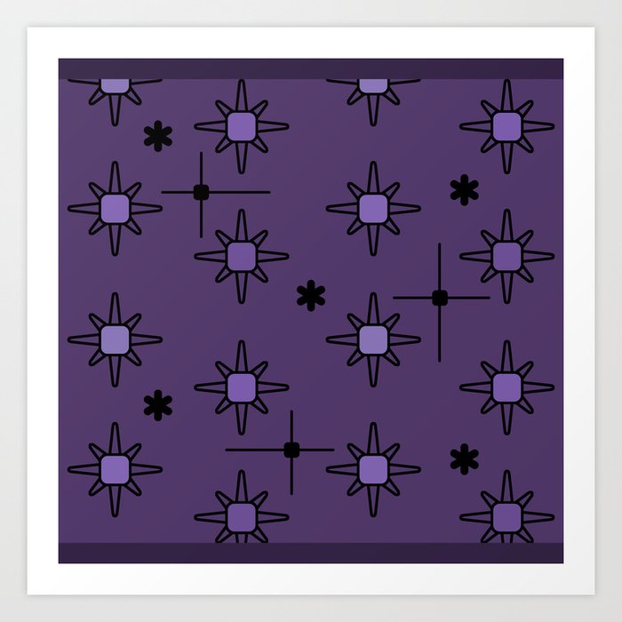 Atomic Sky Starbursts Eggplant Purple Art Print