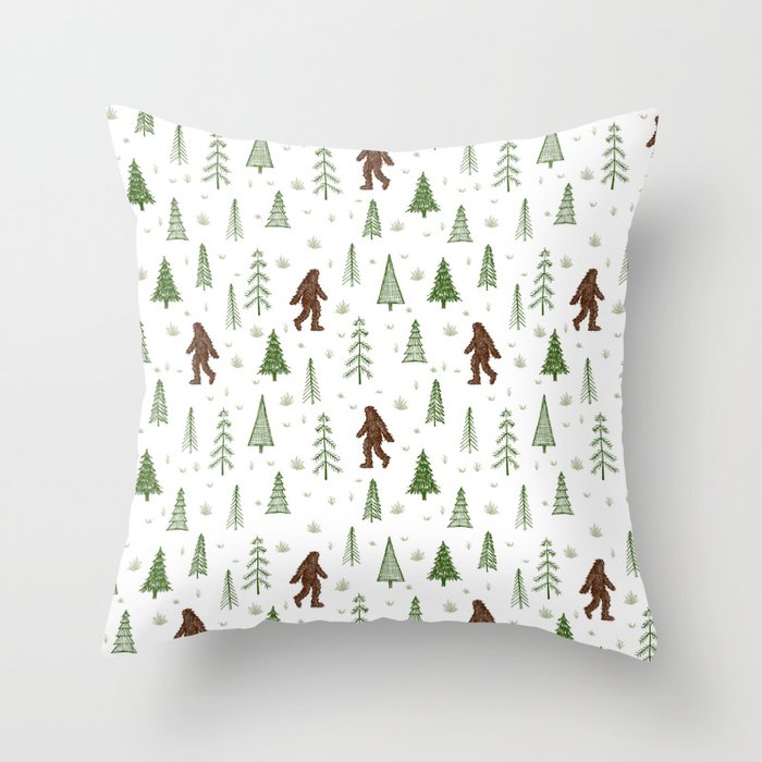 trees + yeti pattern in color Throw Pillow