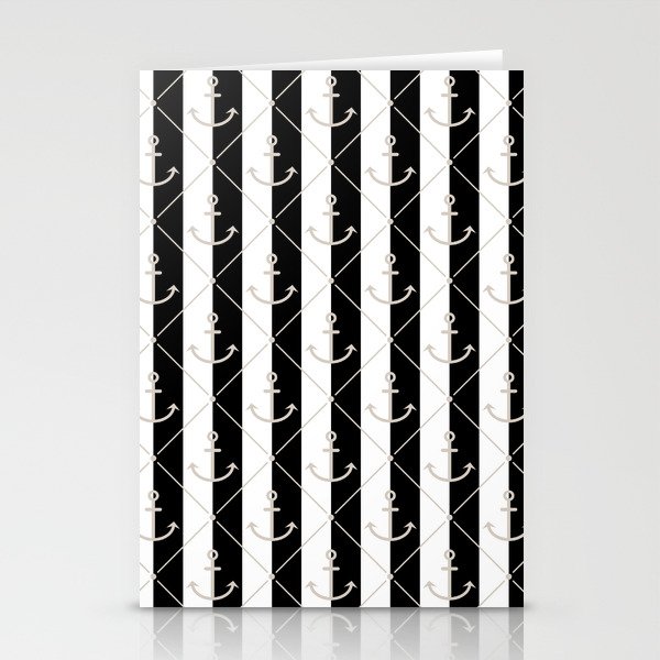 Sand Beige Anchor Pattern on Black and White Stationery Cards