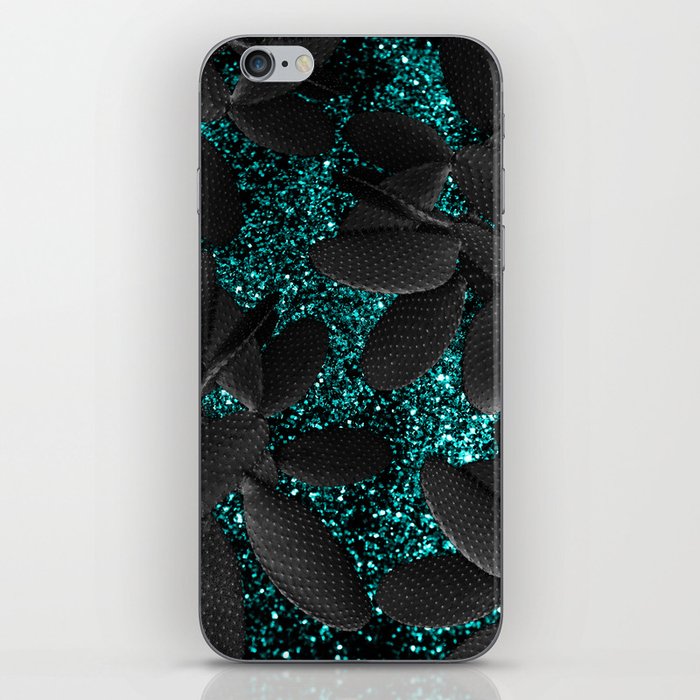 Black Cacti on Aqua Blue Glitter #1 (Faux Glitter) #shiny #decor #art #society6 iPhone Skin
