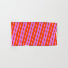 [ Thumbnail: Orchid and Red Colored Lines Pattern Hand & Bath Towel ]