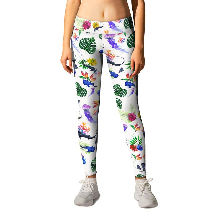 tropical shark pattern Leggings