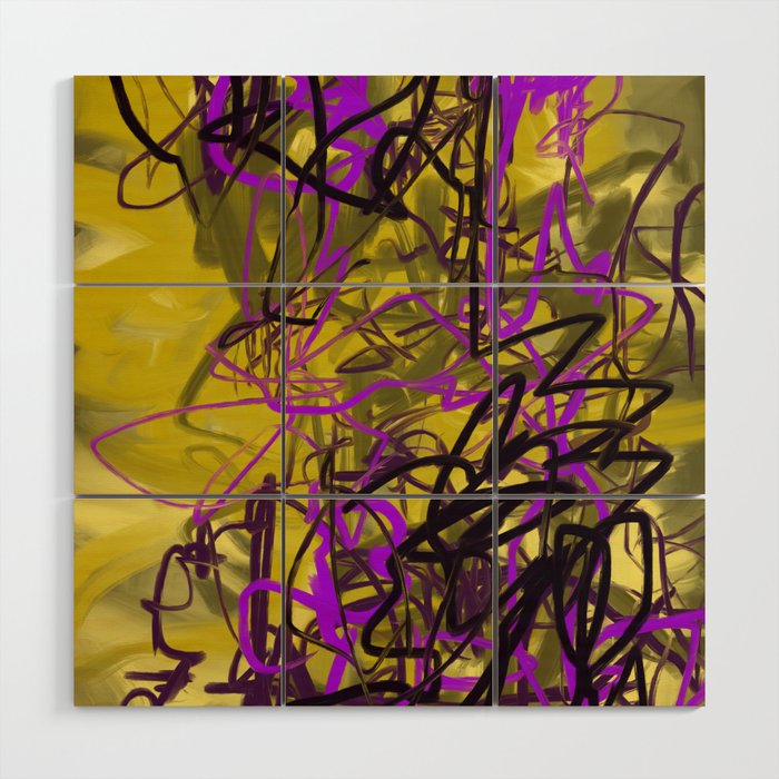 Yellow & Purple Energy Swarm Abstract Wood Wall Art