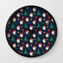 Santa Cats in Snowy Background Pattern Wall Clock