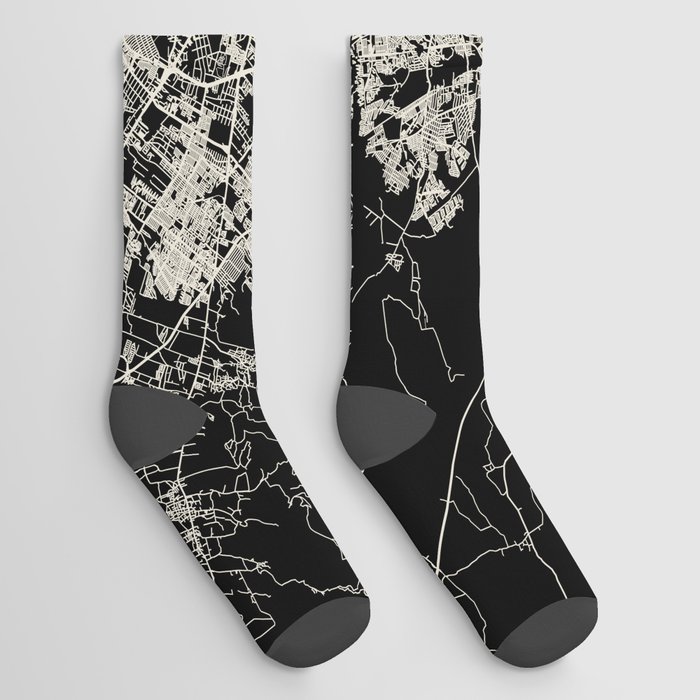 Léon, France - Black and White City Map - Aesthetic Socks