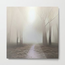 "Foggy Pathway" - Original Artwork Abstract Art Fog in Forest  Metal Print | Illustration, Foggy, Foggyart, Fogart, Graphicdesign, Acrylic, Foggyhike, Abstractpath, Foggytrees, Abstracttrees 