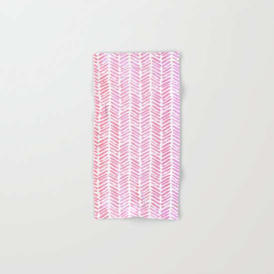 Handpainted Chevron pattern-small- pink watercolor on white Hand & Bath Towel