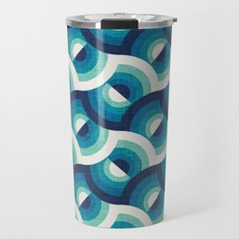Here comes the sun // navy blue teal and spearmint gradient 70s inspirational groovy geometric suns Travel Mug