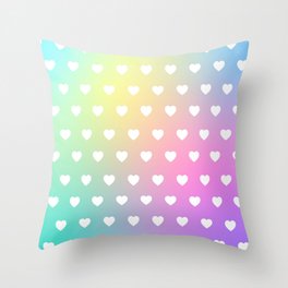 Pastel Rainbow Hearts Pattern Throw Pillow