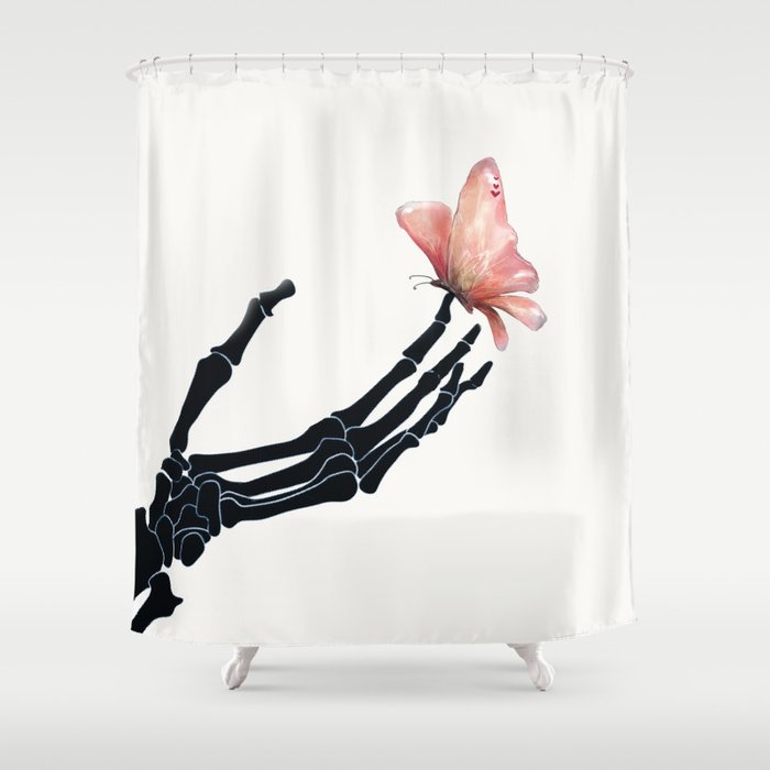 Butterfly on Skeleton Hand Shower Curtain