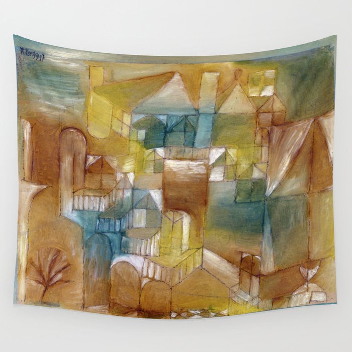Fasçsade brown-green (1919) painting in high resolution by Paul Klee Wall Tapestry