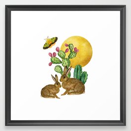 A Pair of Rabbit in the Desert Framed Art Print