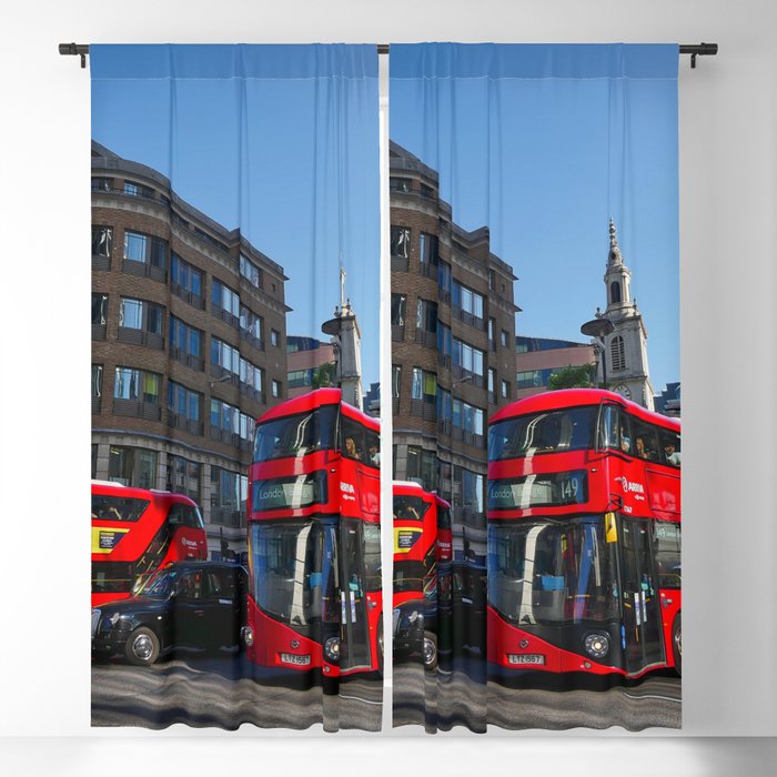 Great Britain Photography - Red Double Decker Buses In Down Town London  Blackout Curtain