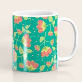Three Tone Spring Floral Scatter on Warm Mint Coffee Mug
