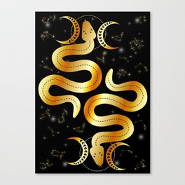 Esoteric Mystical occult magical sacral snakes with stars and constellations in gold Canvas Print