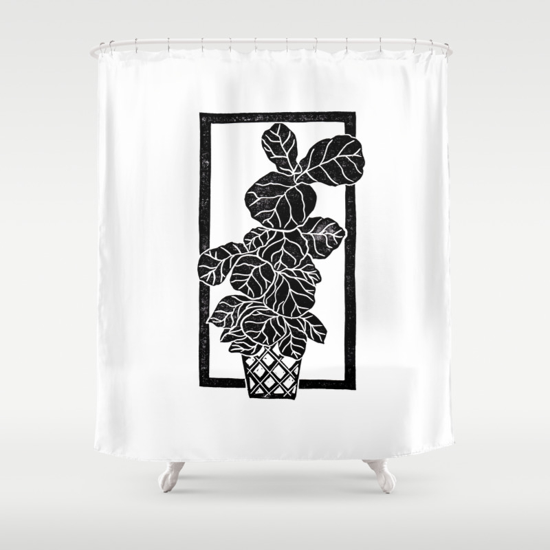Fiddle Leaf Fig Block Print Shower Curtain By Beegreen Society6