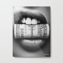 Put Your Money Where Your Mouth Is (Black and White Version) Metal Print | Put, Mouth, Painting, Where, Black And White, Money, Lips, Oil 
