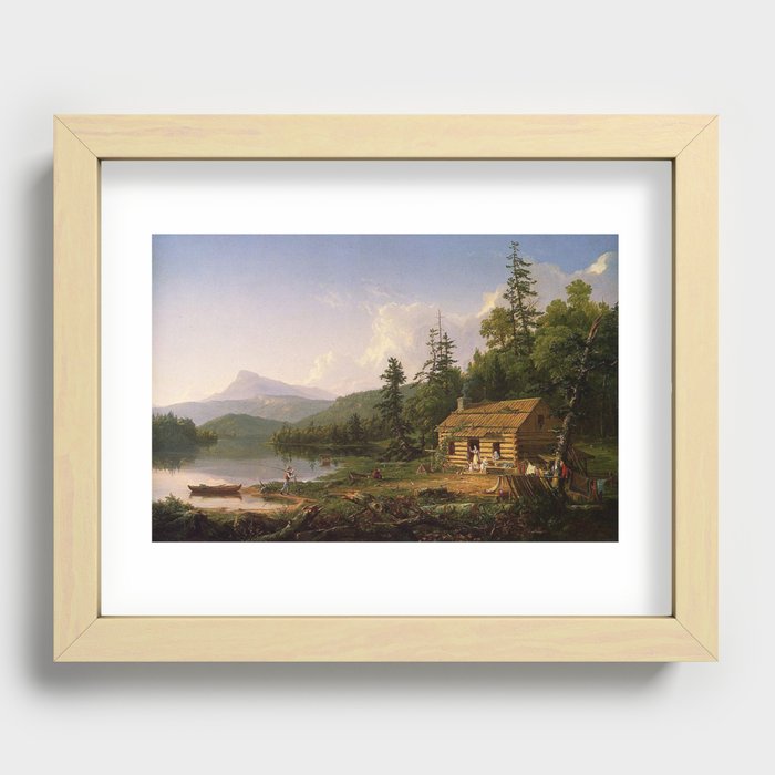Father returning to his rustic house by the lake after fighing Recessed Framed Print