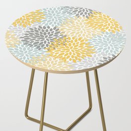Floral Pattern, Yellow, Pale, Aqua and Gray Side Table