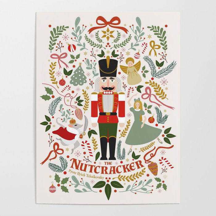 The Nutcracker Christmas Poster | Graphic-design, Nutcracker, Christmas, Holiday, Illustration, Digital, Pattern, Ballet, Art, Red