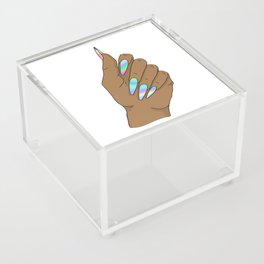 Woman Hand With Long Holographic Nails Acrylic Box