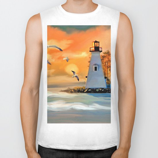 Sunset Lighthouse Biker Tank
