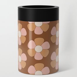 Pink and Brown Mid Century Floral Pattern Can Cooler