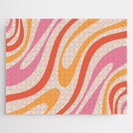 Wavy Loops Abstract Pattern in Retro Pink and Orange Jigsaw Puzzle