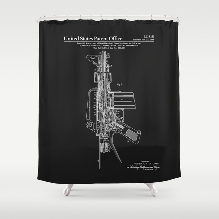 AR-15 Semi-Automatic Rifle Patent - Black Shower Curtain