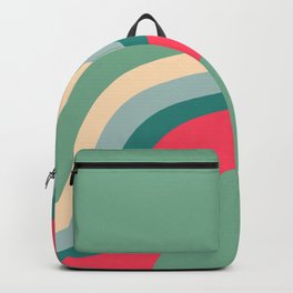 Loana - Green Red Pink Colourful Wavy Minimalistic Retro Stripes Art Design Pattern  Backpack